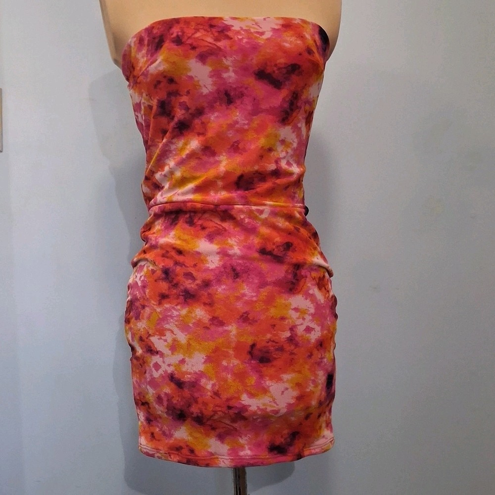 Lumière du Soleil Womens Dress Strapless Tube  Mesh Tie Dye Rave Festival Sz S